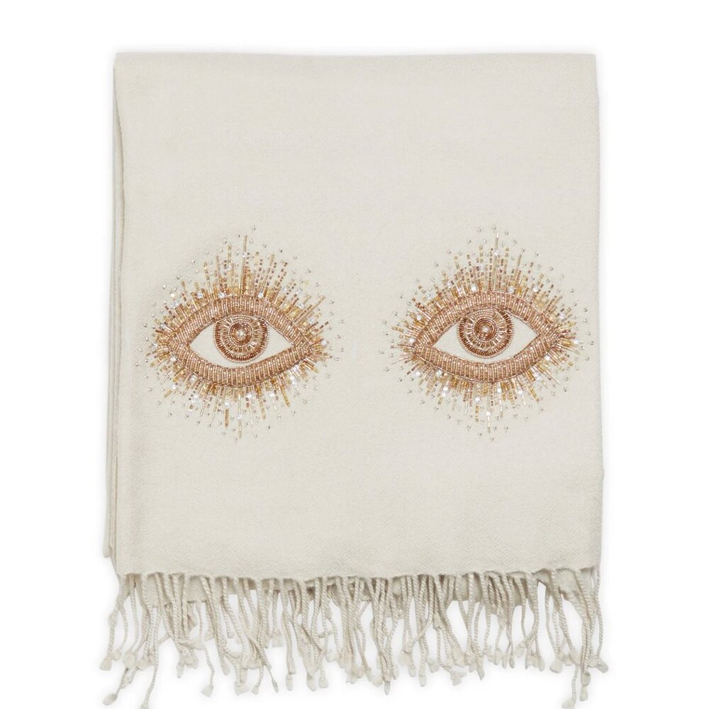 Muse Eyes Embellished Throw in White, Jonathan Adler